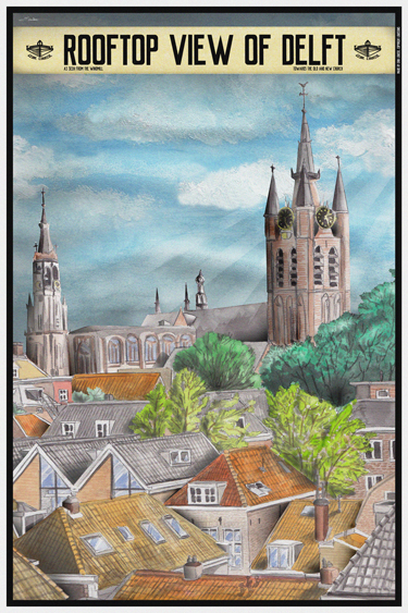 Zicht over de daken van Delft